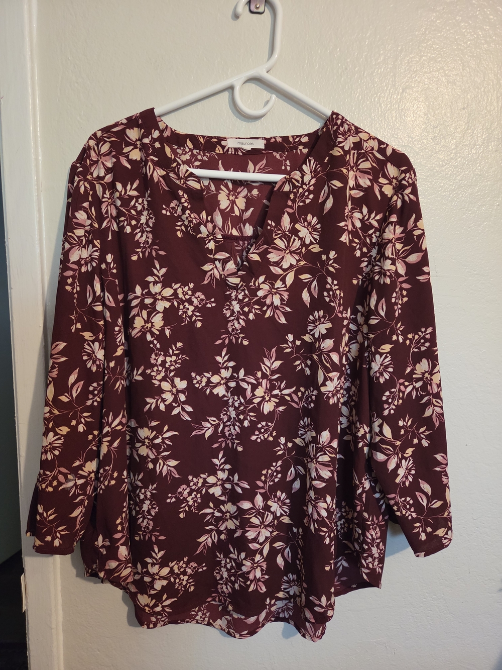 Maurices Burgundy Floral V-Neck Tunic Top